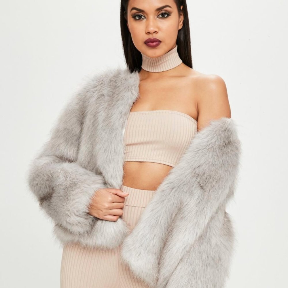 Missguided x Carli Bybel gray faux fur coat